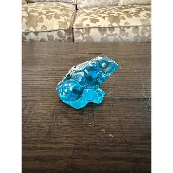 Vintage Fenton Blue Glass Frog w/Hand-Painted Flowers-Signed D. Wright - Picture 1 of 8